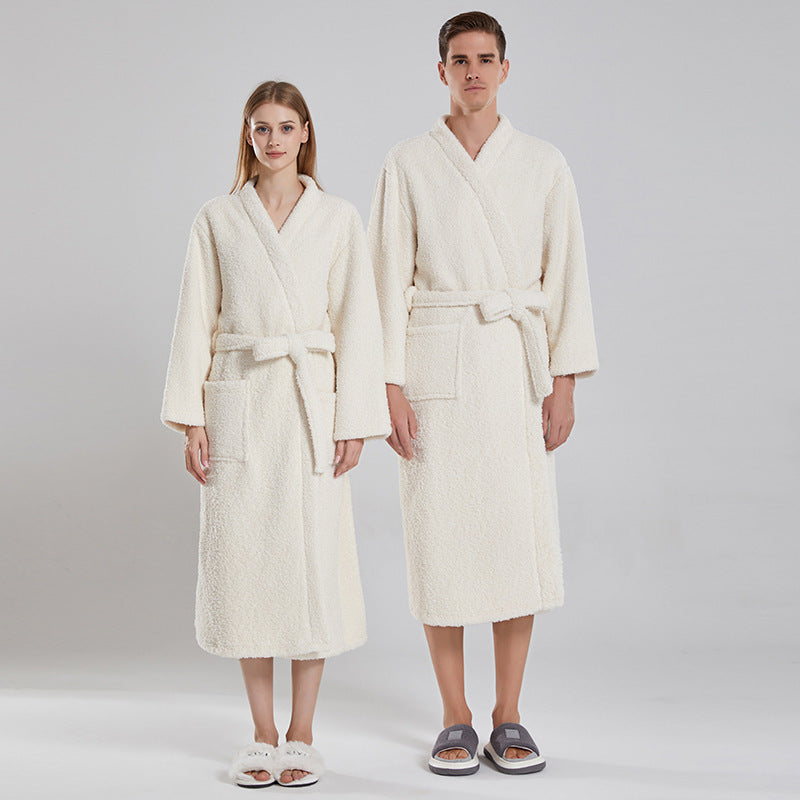 Autumn and winter long sleeved coral fleece couple bathrobe with added fat and plus size yukata long sleepwear